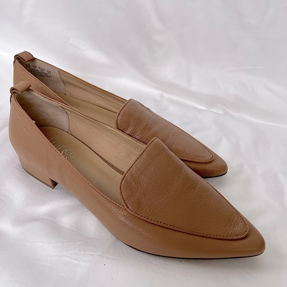 Franco Sarto Women's Studio Pointy Toe Leather Loafer Mocha size 9